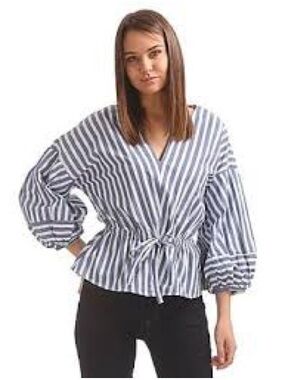 NWT Gap Stripe Balloon Sleeve Top w Cinched Waist
